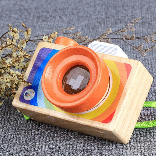 Mini appareil photo reflex numérique en bois de dessin animé, kaléidoscope, cadeau pour enfant, jouet amusant