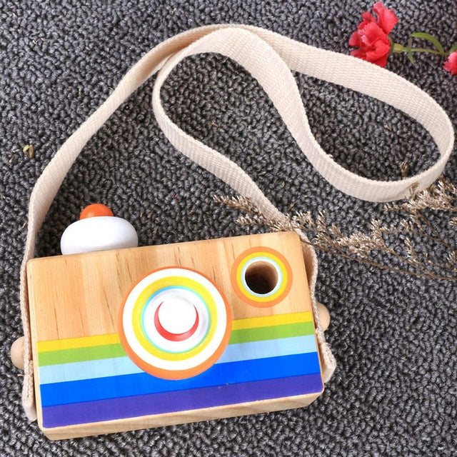 Mini appareil photo reflex numérique en bois de dessin animé, kaléidoscope, cadeau pour enfant, jouet amusant