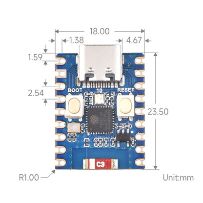 Waveshare 2.4GHz ESP32-C3 Mini Development Board, Based ESP32-C3FN4 Single-core Processor, without Header, with Header