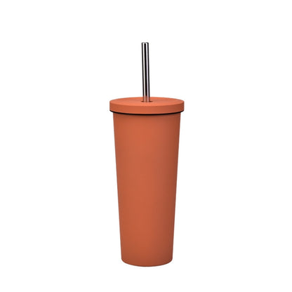 700ml Large Capacity Double Stainless Steel Straw Cup Vacuum Outdoor 304 Insulation Cup Car Water Cup, Khaki, Cinnabar Orange, Lilac Purple, Pink, Glazed Green, Moss Green, Dark Gray, Indigo, Ink Black, Gray Green, Light Pink, Green White, Lake Blue