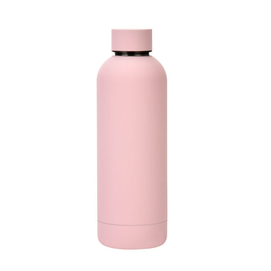 Gourde isotherme portable en acier inoxydable mat pour l'extérieur, avec revêtement en caoutchouc. Disponible en vert mousse, rose clair, rose fumé, orange cinabre, vert et blanc, kaki, noir encre, bleu lac, gris-vert, lilas, indigo et gris.