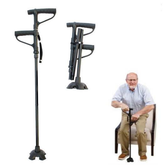 Béquilles pliables multifonctions à double poignée pour personnes âgées, en alliage d'aluminium, avec assistance électrique, à quatre pieds et éclairage intégré, 86-98 cm
