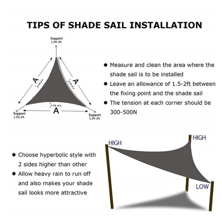 Voile d'ombrage triangulaire étanche anti-UV pour jardin, Taille : 3.6m x 3.6m x 3.6m, 3.6m x 3.6m x 3.6m
