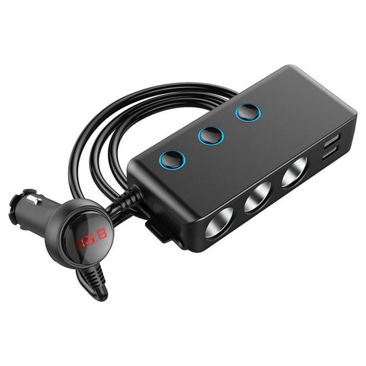 Chargeur de voiture allume-cigare 3 ports USB + 1 QC3.0 + 3 ports allume-cigare + design avec clip arrière + affichage LED, HC67A