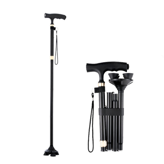 Béquilles pliables à quatre pieds pour personnes âgées TBS-009, en alliage d'aluminium, légères et multifonctionnelles, antidérapantes et avec éclairage intégré, TBS-009 (noir), TBS-009 (marron)