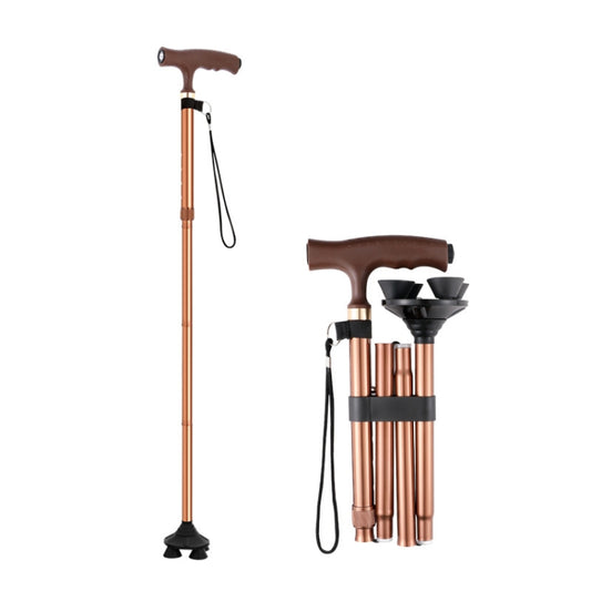 Béquilles pliables à quatre pieds pour personnes âgées TBS-009, en alliage d'aluminium, légères et multifonctionnelles, antidérapantes et avec éclairage intégré, TBS-009 (noir), TBS-009 (marron)