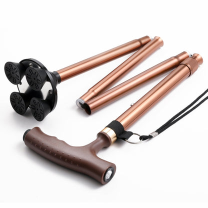 TBS-009 Four-Legged Folding Elderly Crutches Aluminum Alloy Light And Multifunctional Non-Slip Crutches With Light, TBS-009(Black), TBS-009(Brown)
