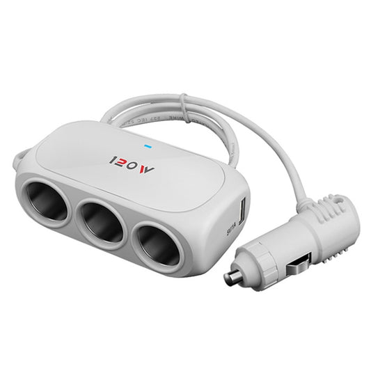 Chargeur de voiture allume-cigare 1 en 3 USB pour téléphone portable, blanc, noir