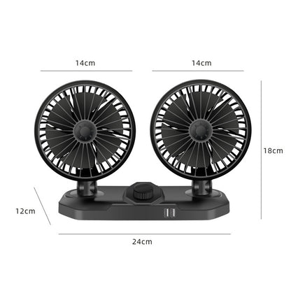 F558 Ventilateur de voiture avec chargeur de téléphone USB 12/24V, double tête 12V, double tête 24V