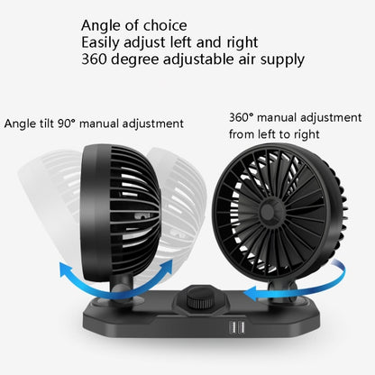 F558 Ventilateur de voiture avec chargeur de téléphone USB 12/24V, double tête 12V, double tête 24V