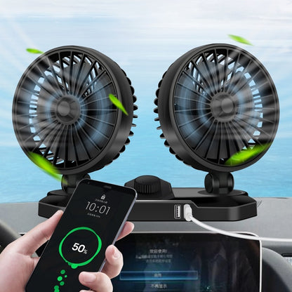 F558 Ventilateur de voiture avec chargeur de téléphone USB 12/24V, double tête 12V, double tête 24V