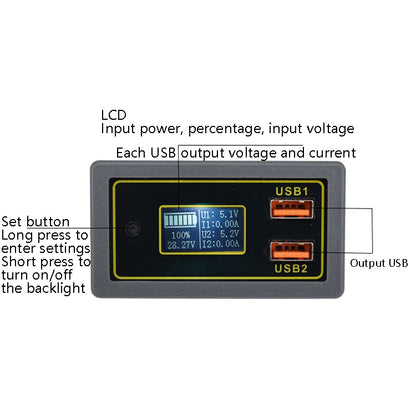Auto-Gleichspannungsanzeige 12/24V Blei-Säure-Batterie auf 5V USB-Schnellladeanzeige, Auto-Gleichspannungsanzeige