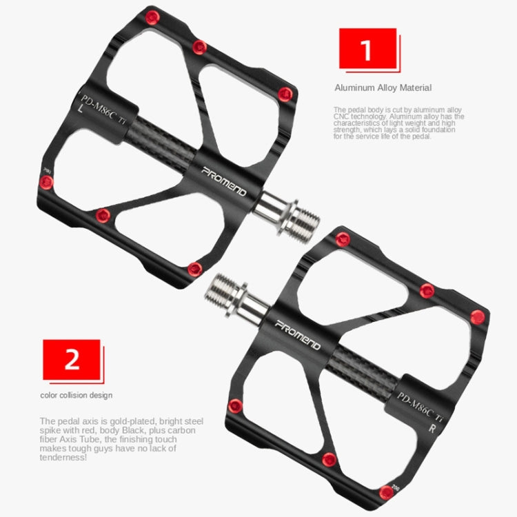 1 paire de pédales de vélo PROMEND avec axe en titane et tube en carbone, pour VTT ou vélo de route, 3 roulements scellés, PD-M86C-TI
