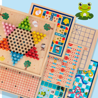 Jouet en Bois Multifonctionnel pour Enfants, Jeu de Société Interactif Parent-Enfant, Spécification de l'Ensemble : 2 en 1 Hocker + Échecs Volants, 2 en 1 Hockey + Cinq Douleurs, Échecs 4 en 1, Échecs 6 en 1, Échecs 8 en 1