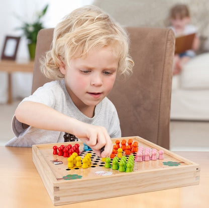Jouet en Bois Multifonctionnel pour Enfants, Jeu de Société Interactif Parent-Enfant, Spécification de l'Ensemble : 2 en 1 Hocker + Échecs Volants, 2 en 1 Hockey + Cinq Douleurs, Échecs 4 en 1, Échecs 6 en 1, Échecs 8 en 1