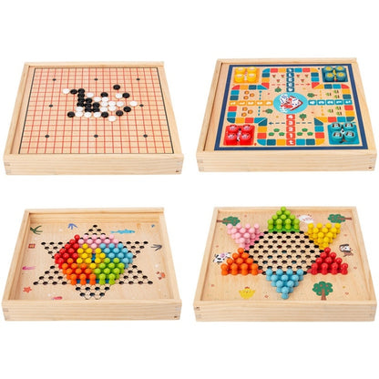 Jouet en Bois Multifonctionnel pour Enfants, Jeu de Société Interactif Parent-Enfant, Spécification de l'Ensemble : 2 en 1 Hocker + Échecs Volants, 2 en 1 Hockey + Cinq Douleurs, Échecs 4 en 1, Échecs 6 en 1, Échecs 8 en 1