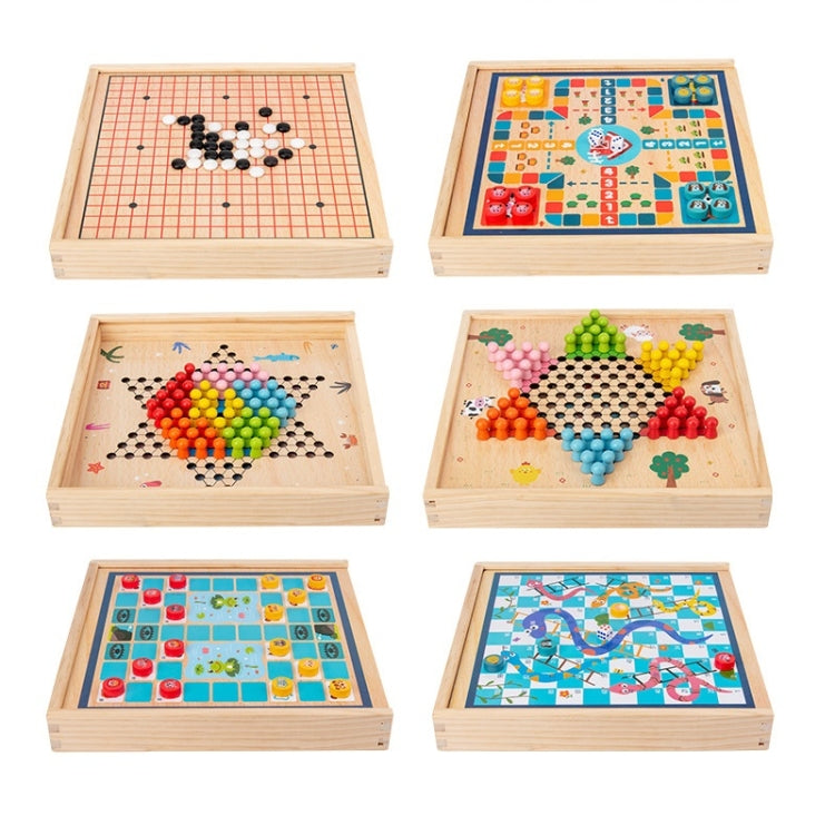 Jouet en Bois Multifonctionnel pour Enfants, Jeu de Société Interactif Parent-Enfant, Spécification de l'Ensemble : 2 en 1 Hocker + Échecs Volants, 2 en 1 Hockey + Cinq Douleurs, Échecs 4 en 1, Échecs 6 en 1, Échecs 8 en 1