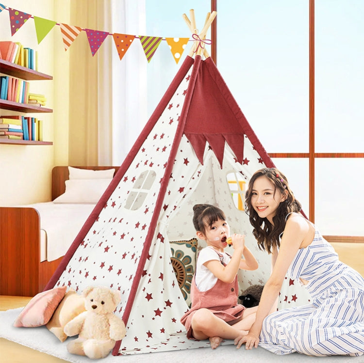 Indian Children Tent Cotton Cloth Indoor Play House Parent-Child Doll House, Pink Stars, Wavy Pattern