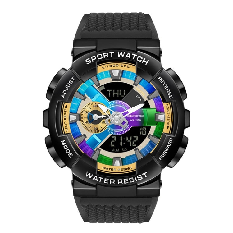 SANDA 9004 Men Symphony Dual Display Synchronous Outdoor Luminous Electronic Multifunction Watch, Black, Black Silver, Black Gold, Illusion, Black Blue, Transparent Gold, Transparent Silver