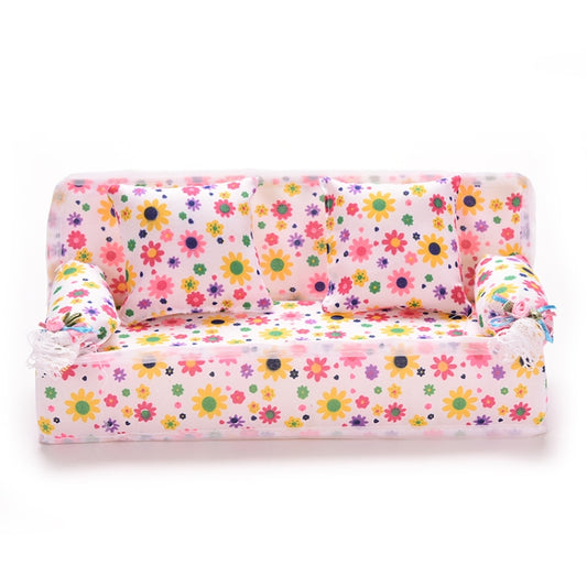 Mini canapé floral 20cm + 2 coussins pour accessoires de maison de poupée, accessoires de maison de poupée (canapé en tissu)