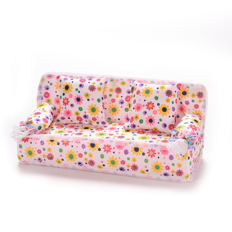 Mini Furniture Flower Sofa 20cm Couch +2 Cushions for Doll House Accessories, Doll House Accessories(Cloth sofa)