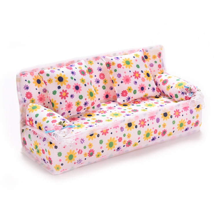 Mini Furniture Flower Sofa 20cm Couch +2 Cushions for Doll House Accessories, Doll House Accessories(Cloth sofa)