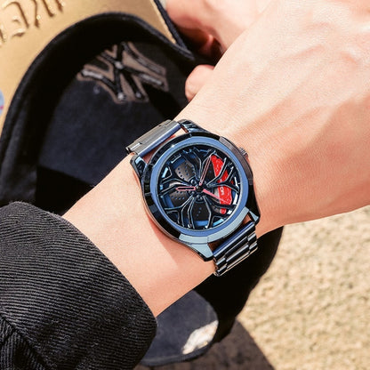 Montre à quartz pour hommes SANDA P1065 avec bracelet en acier série Wheel, pour hommes bleu rouge, pour hommes noir rouge, pour hommes argent rouge, pour hommes bleu vert, pour hommes noir vert, pour hommes argent vert