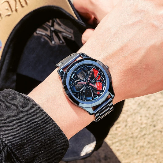 Montre à quartz pour hommes SANDA P1065 avec bracelet en acier série Wheel, pour hommes bleu rouge, pour hommes noir rouge, pour hommes argent rouge, pour hommes bleu vert, pour hommes noir vert, pour hommes argent vert