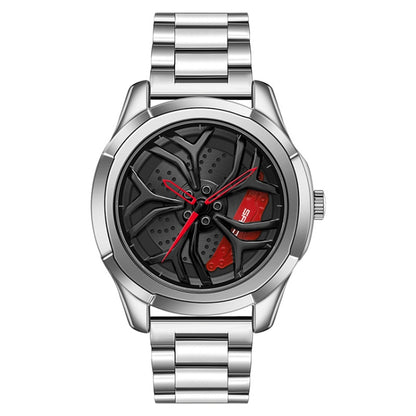 Montre à quartz pour hommes SANDA P1065 avec bracelet en acier série Wheel, pour hommes bleu rouge, pour hommes noir rouge, pour hommes argent rouge, pour hommes bleu vert, pour hommes noir vert, pour hommes argent vert