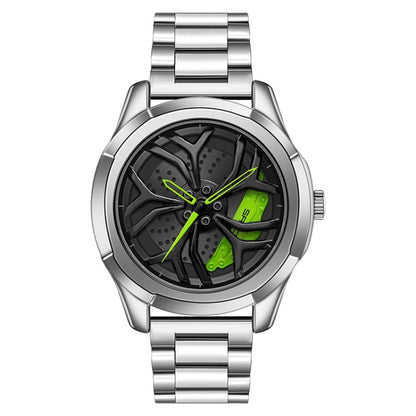 Montre à quartz pour hommes SANDA P1065 avec bracelet en acier série Wheel, pour hommes bleu rouge, pour hommes noir rouge, pour hommes argent rouge, pour hommes bleu vert, pour hommes noir vert, pour hommes argent vert