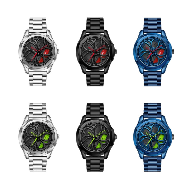 Montre à quartz pour hommes SANDA P1065 avec bracelet en acier série Wheel, pour hommes bleu rouge, pour hommes noir rouge, pour hommes argent rouge, pour hommes bleu vert, pour hommes noir vert, pour hommes argent vert