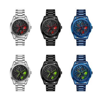Montre à quartz pour hommes SANDA P1065 avec bracelet en acier série Wheel, pour hommes bleu rouge, pour hommes noir rouge, pour hommes argent rouge, pour hommes bleu vert, pour hommes noir vert, pour hommes argent vert