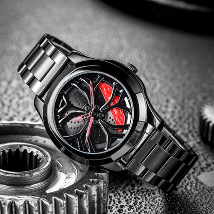 Montre à quartz pour hommes SANDA P1065 avec bracelet en acier série Wheel, pour hommes bleu rouge, pour hommes noir rouge, pour hommes argent rouge, pour hommes bleu vert, pour hommes noir vert, pour hommes argent vert