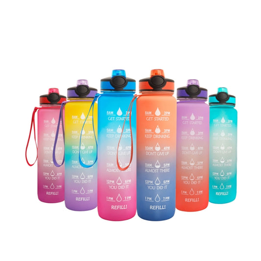 1L Tritan Plastic Gradient Color Cup Outdoor Large Capacity Sports Kettle, Blue Pink, Orange Blue, Yellow Blue Purple, Purple Orange