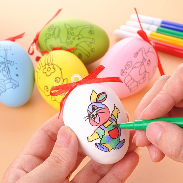 4 œufs de Pâques peints à la main en forme de dessins animés, jouets éducatifs pour enfants, motifs et couleurs aléatoires, 4 œufs de Pâques peints