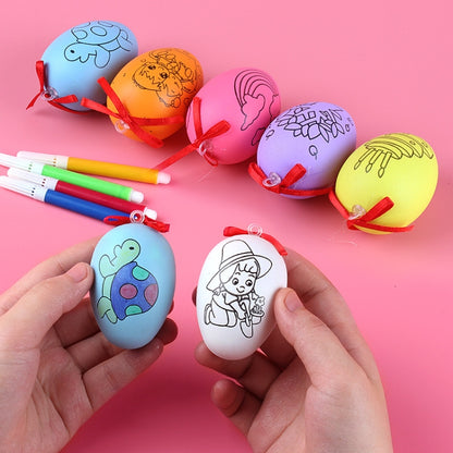 4 œufs de Pâques peints à la main en forme de dessins animés, jouets éducatifs pour enfants, motifs et couleurs aléatoires, 4 œufs de Pâques peints