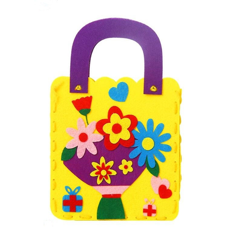 Non-woven Fabric DIY Cartoon Paste Hand Sewing Bag Fabric Bag, Butterfly, Flower, Bouquet, Mother and Daughter, Little Girl, Frog, Little Deer, Small Fish