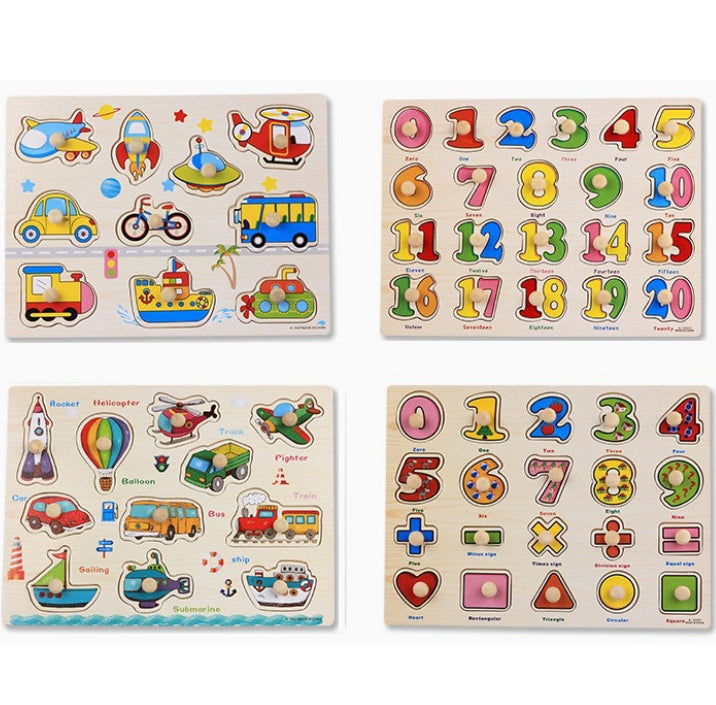 Puzzle en bois à saisir jouet éducatif motif chiffres et transport, cadeau pour enfant, livraison de style aléatoire