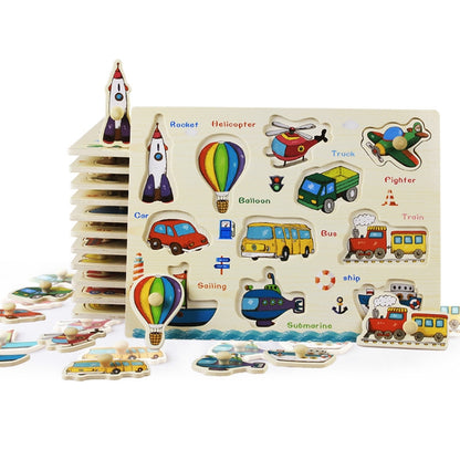 Puzzle en bois à saisir jouet éducatif motif chiffres et transport, cadeau pour enfant, livraison de style aléatoire