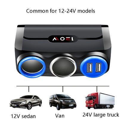 Car Cigarette Lighter Multi-Function Mobile Phone Charging USB Car Charge 12/24V Adapter Plug, Black Red