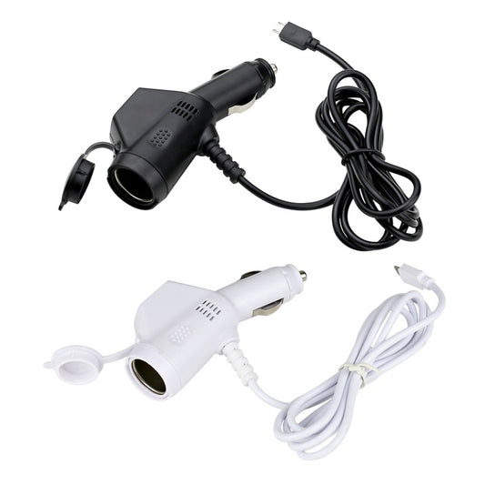 2 chargeurs de voiture 3-en-1 avec allume-cigare double interface USB et câble de chargement USB pour téléphone portable, noir, blanc