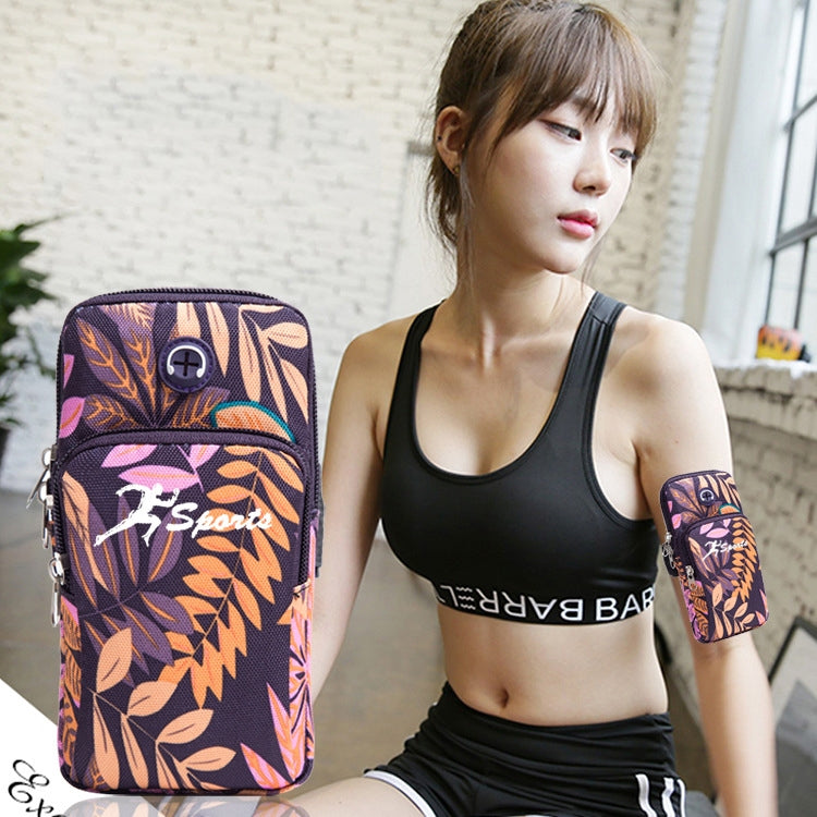 2 PCS B026 Running Mobile Phone Arm Bag Sports Yoga Mobile Phone Bag, Specification：, Small (Leaves Blue), Large (Leaves Blue), Small (Leaves Orange), Large (Leaves Orange)