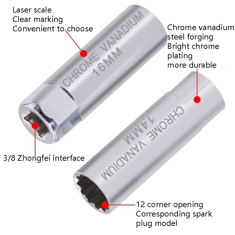 Clé à douille pour bougie d'allumage de voiture, outil de démontage de flammes minces, Spécification :, 14 mm (éclat), 14 mm (magnétique), 16 mm (magnétique)