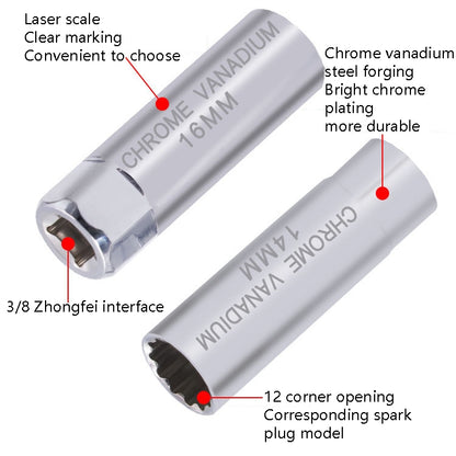 Clé à douille pour bougie d'allumage de voiture, outil de démontage de flammes minces, Spécification :, 14 mm (éclat), 14 mm (magnétique), 16 mm (magnétique)