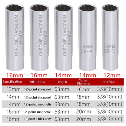 Clé à douille pour bougie d'allumage de voiture, outil de démontage de flammes minces, Spécification :, 14 mm (éclat), 14 mm (magnétique), 16 mm (magnétique)