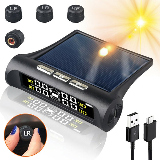 Sistema de monitoreo de presión de neumáticos inalámbrico solar T1 para vehículos. Termómetro de presión de neumáticos para vehículos de uso general. T1