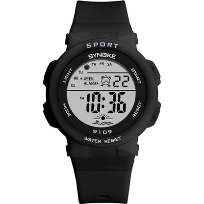 SYNOKE 9109 Montre électronique multifonctionnelle lumineuse colorée étanche pour étudiant, noir, rose, blanc, vert lac