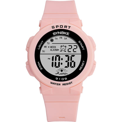 SYNOKE 9109 Montre électronique multifonctionnelle lumineuse colorée étanche pour étudiant, noir, rose, blanc, vert lac