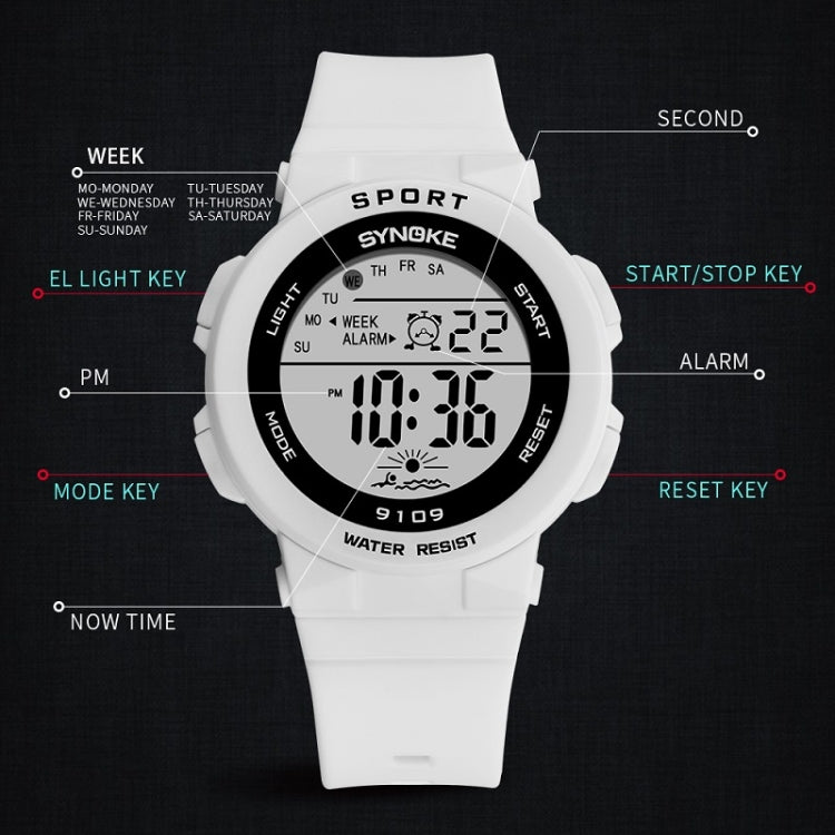 SYNOKE 9109 Montre électronique multifonctionnelle lumineuse colorée étanche pour étudiant, noir, rose, blanc, vert lac