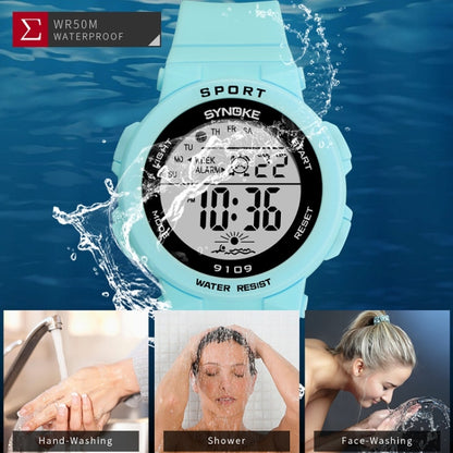 SYNOKE 9109 Montre électronique multifonctionnelle lumineuse colorée étanche pour étudiant, noir, rose, blanc, vert lac